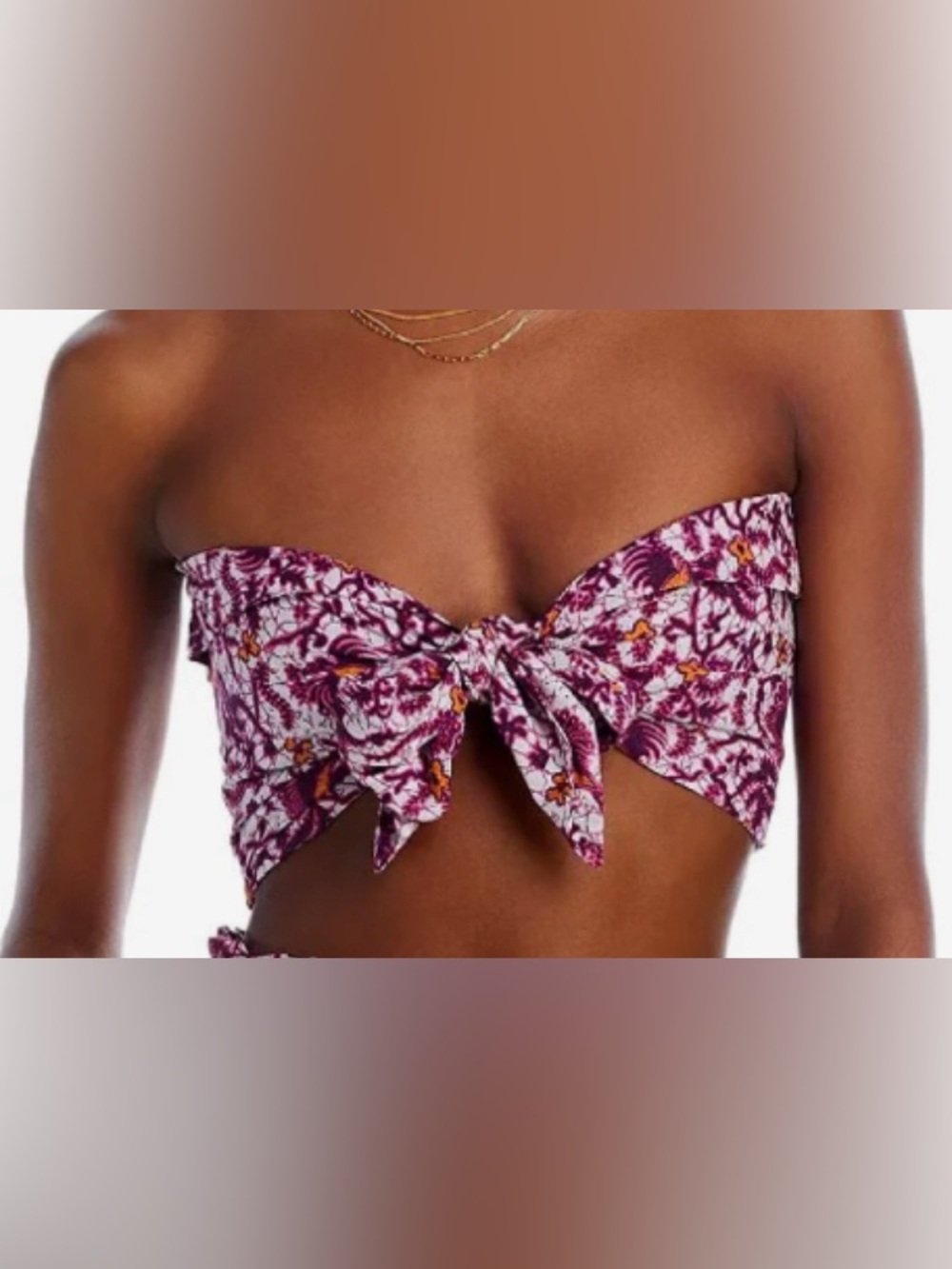 Charina Sarte Ibiza Floral Tie-Front Ultra Cropped Bandeau Top/Purple: Medium